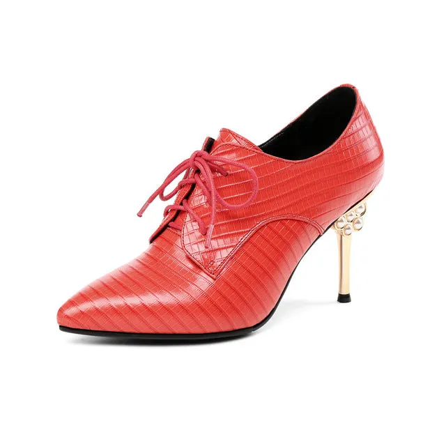 BONJOMARISA Large Size 33-43 Sheepskin Genuine Leather Woman Shoes Sexy Daily High Heels Pumps Ladies Shoes High Quality