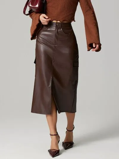 Foxy Slit Midi Skirt with Pockets