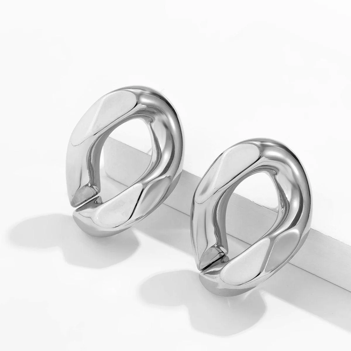 Geometric Gold Silver Tone Chunky Hoop Earrings