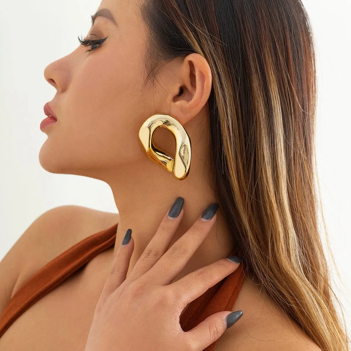 Geometric Gold Silver Tone Chunky Hoop Earrings