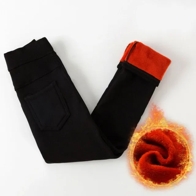 Girls Winter Warm Skinny Pencil Pants Trousers Leggings