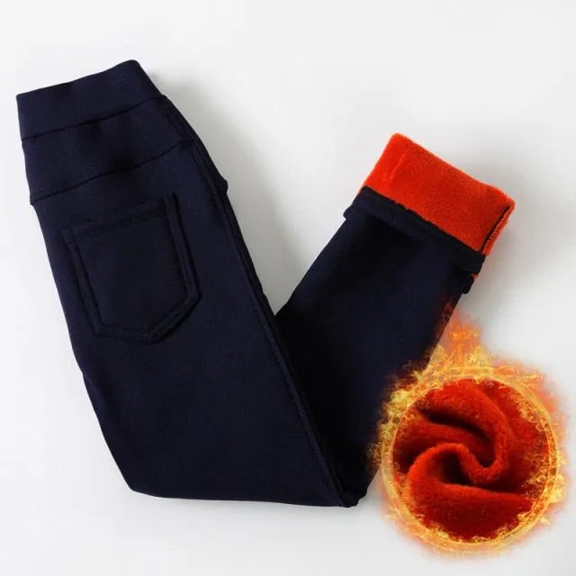 Girls Winter Warm Skinny Pencil Pants Trousers Leggings