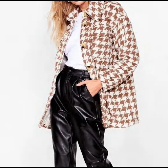 Nasty Gal NWT Houndstooth Faux Wool Jacket 🧥