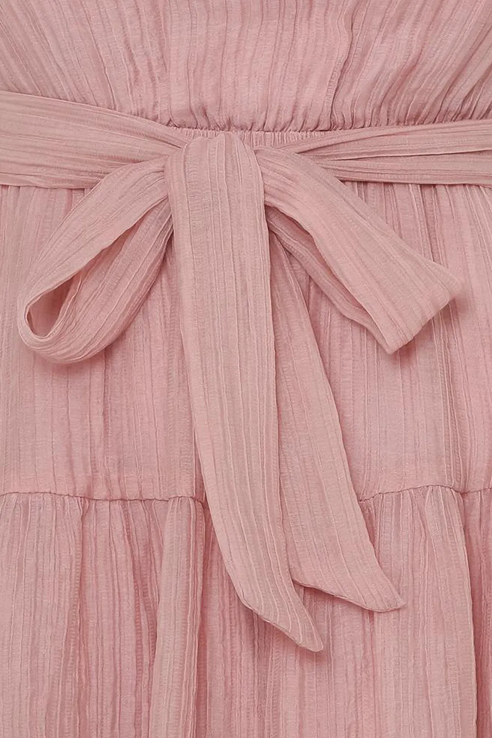 Pink Frilled Neck Sleeveless Tiered Tulle Dress