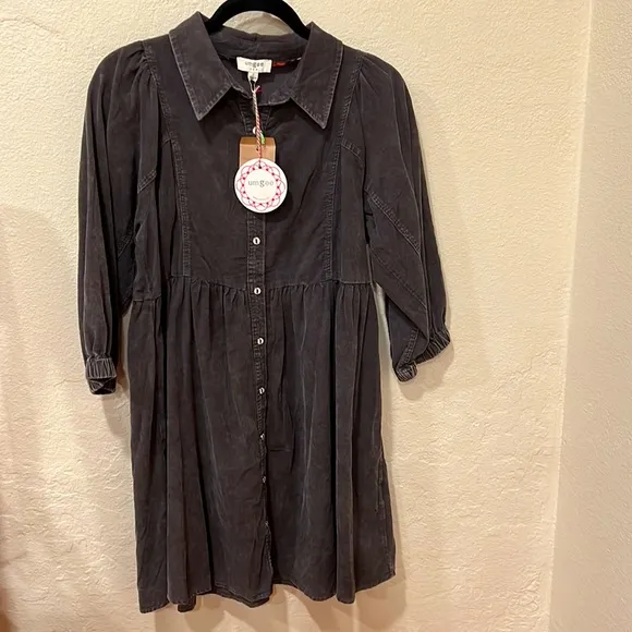 UMGEE USA CORDUROY DRESS DARK GRAY SIZE: SMALL