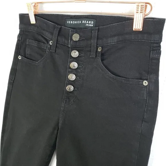 Veronica Beard Debbie High-Rise Skinny Jean Black Stretch sz 27 Button Fly Ankle